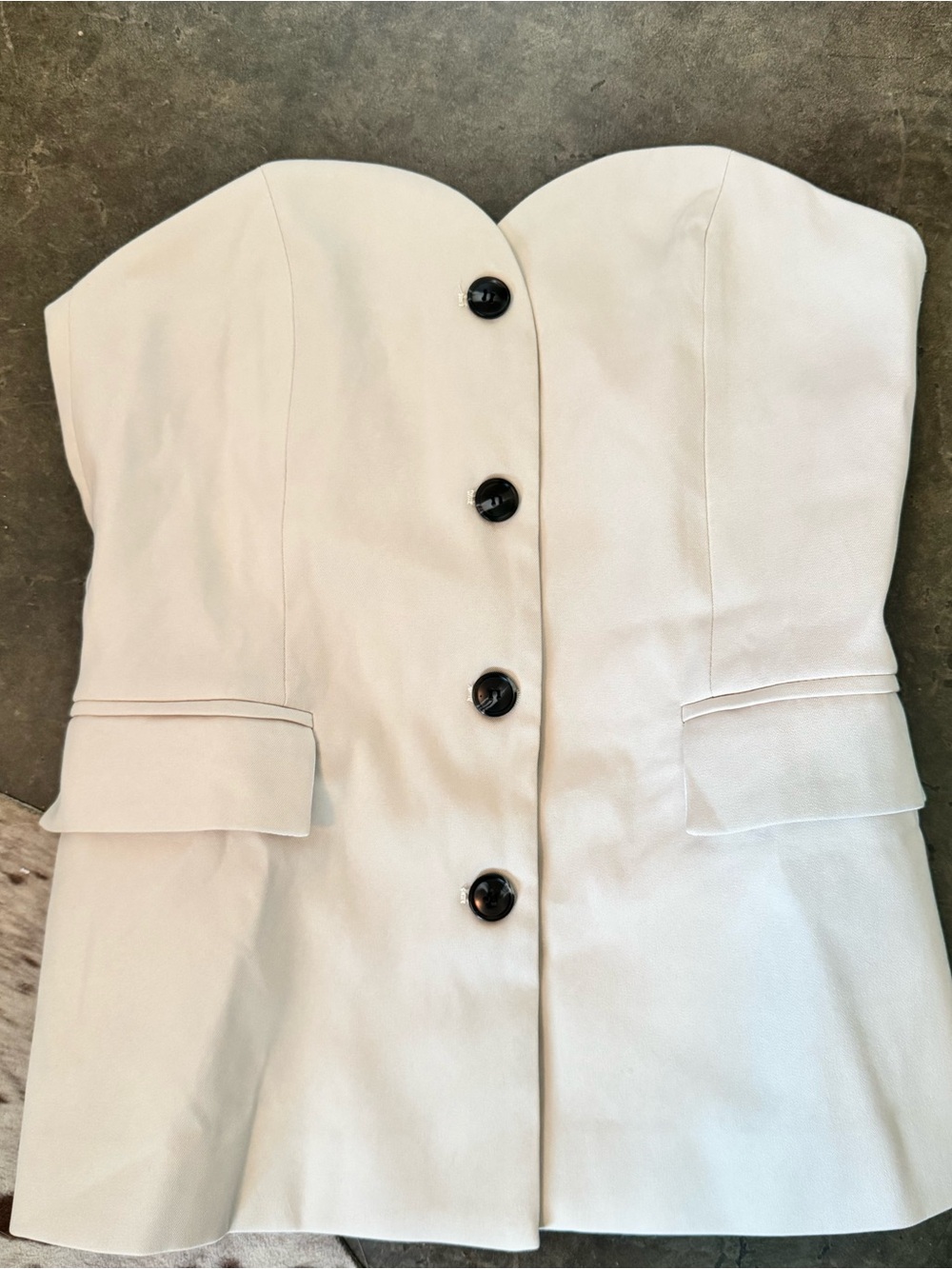 Strapless Button-Front Cream Bustier Top